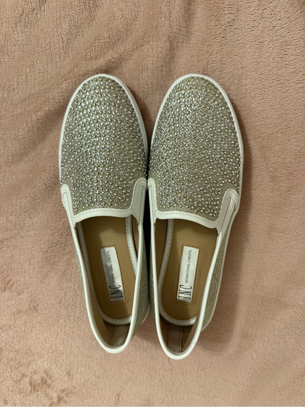 INC International Concepts Women's Crystal-Embellished Slip-On Sneakers - Silver